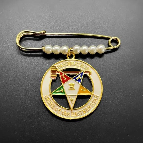 OES Eastern Star Brooch Pin with White Pearls - Picture 3 of 4